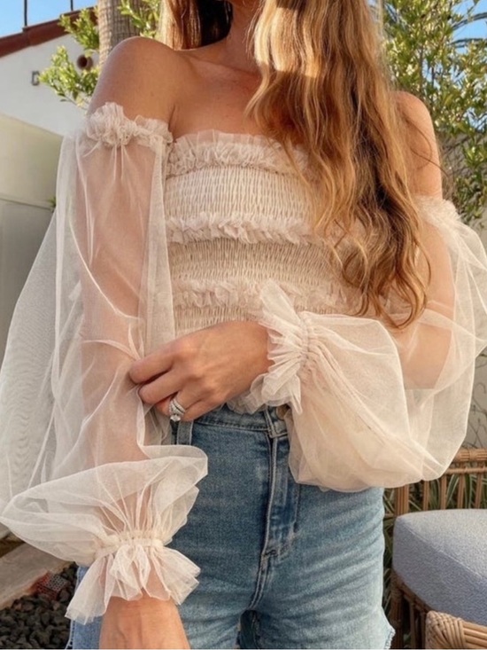 Anthropologie Tops - Mable x Anthropologie Romantic Smocked Tulle Tube Cropped Top Neutral Large NEW